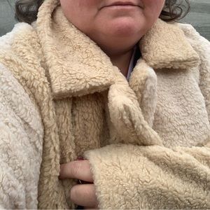 NWT oversized Pretty Little Thing checkerboard cream/tan Teddy Borg coat 24W